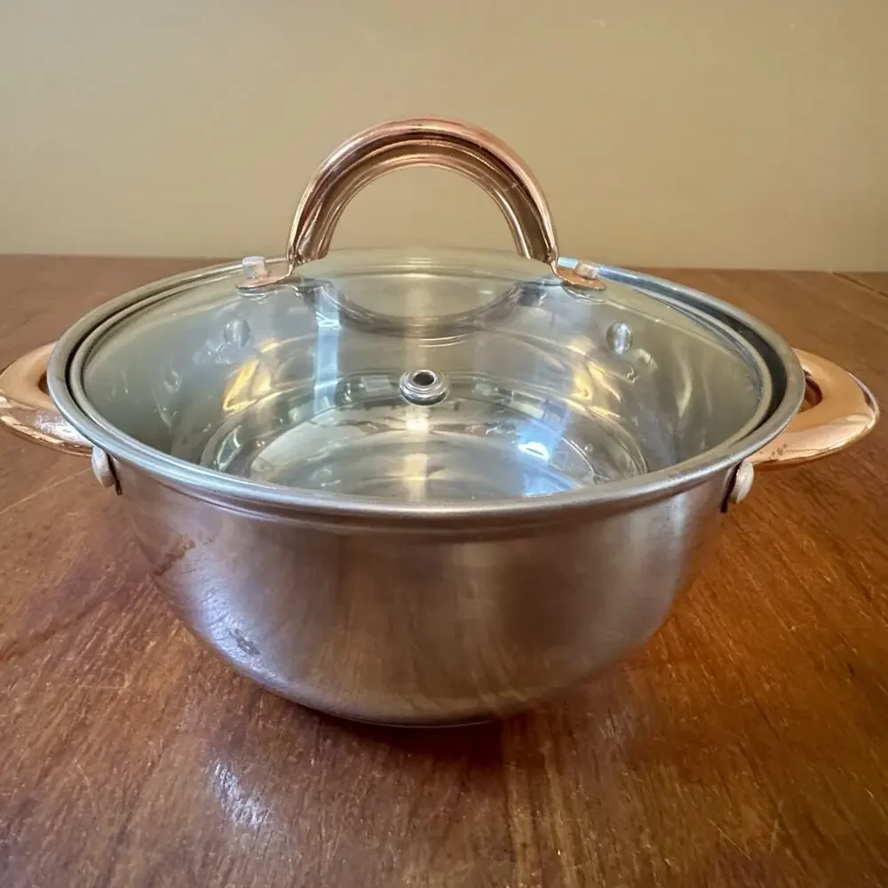 ELLE Gourmet Copper Handle Stainless Steel Covered Casserole Pot 8” Dutch Oven